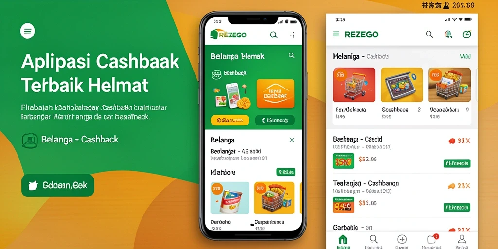 Antarmuka aplikasi REZEGO menampilkan penawaran cashback menarik untuk pengguna.