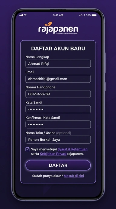 Tampilan halaman daftar rajapanen