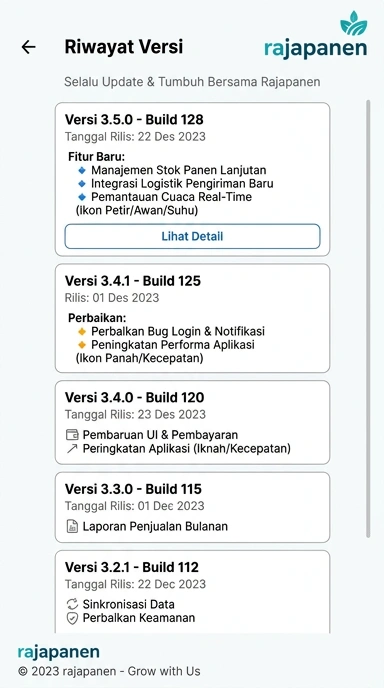 Tampilan riwayat versi rajapanen
